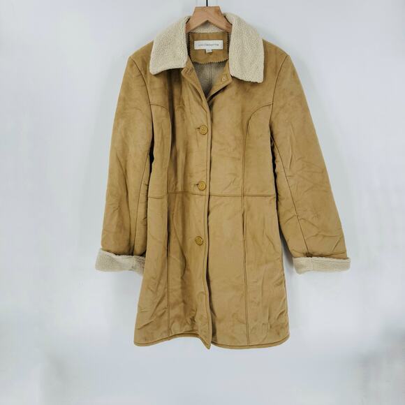 Vintage Liz Claiborne Camel Faux Shearling Fleece Lined Button Front Coat Size S - Picture 8 of 11